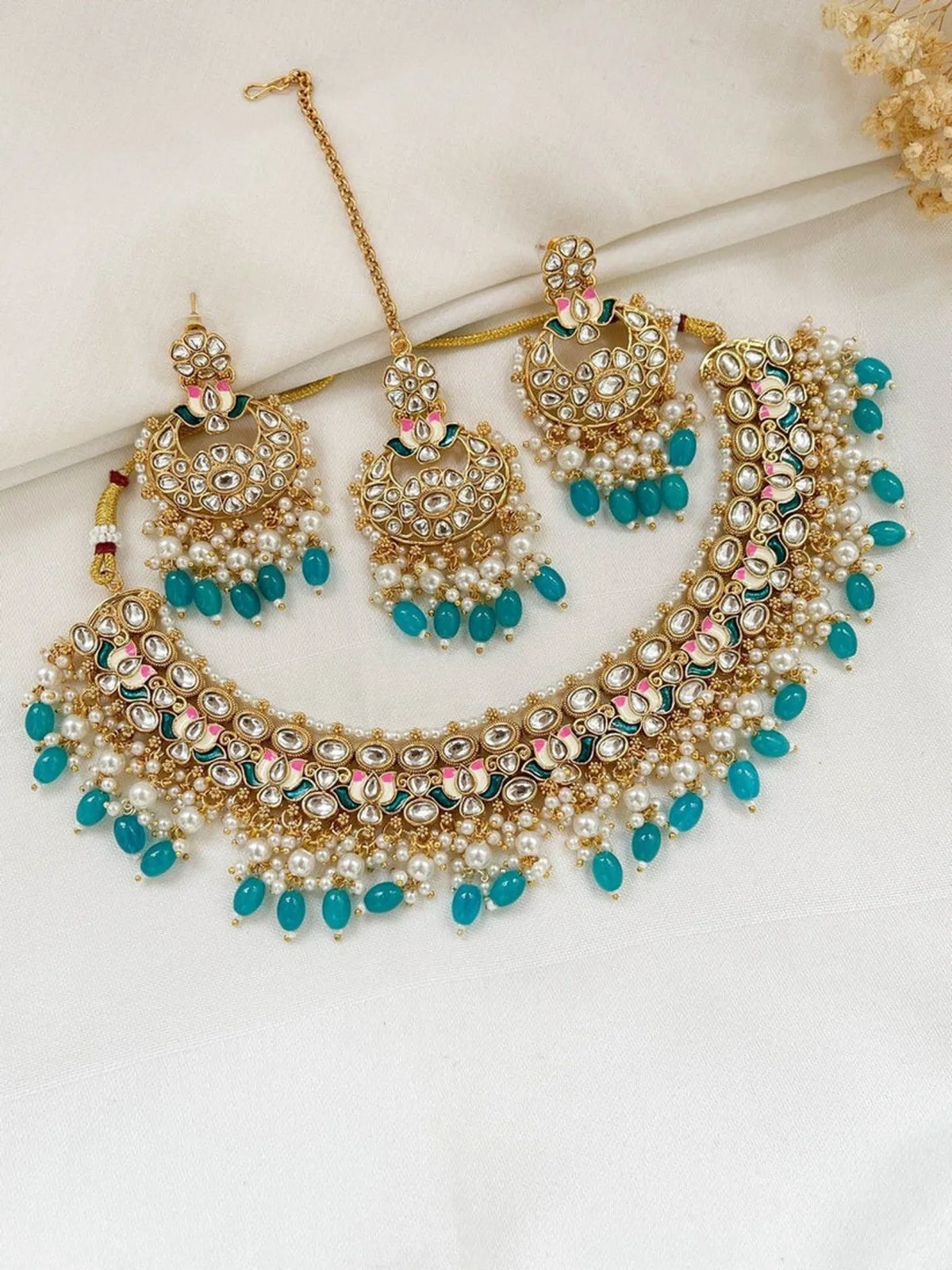 Kundan Necklace Set — Peacock Blue